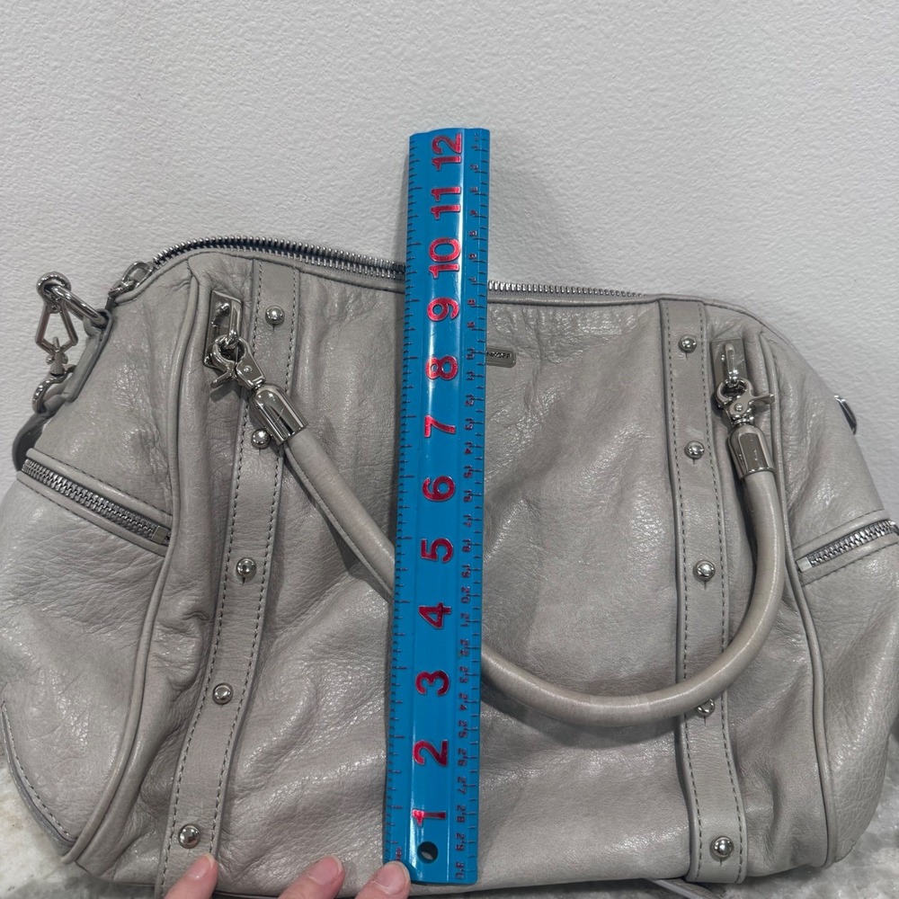Rebecca Minkoff Regan Satchel Grey Pebbled Leather Silver Hardware Crossbody Bag - Picture 15 of 16